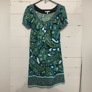 London Style Teal, Blue & Green Paisley Mini Dress